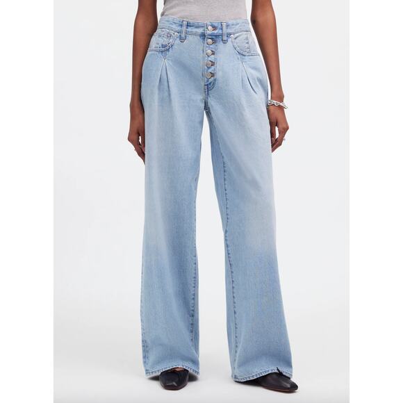 Madewell Superwide Leg Jeans Cather Wash Button Front Blue High Rise US 26 NWT - Picture 2 of 16